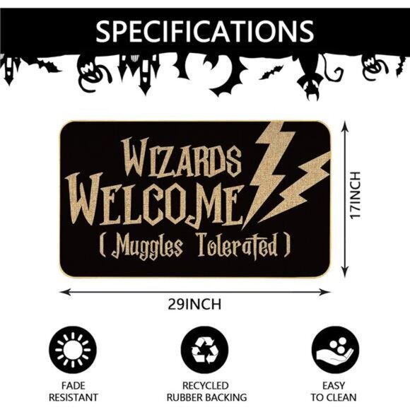Halloween Welcome Door Mat - 17x29 Inch Funny Wizard Design for Indoor & Outdoor - Picture 2 of 8